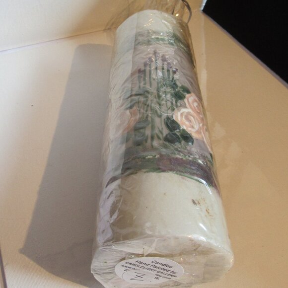 Stylized flowers, 9" Tall Pillar Candle, Hand Painted, Long, Nature, Code Z - Picture 2 of 2